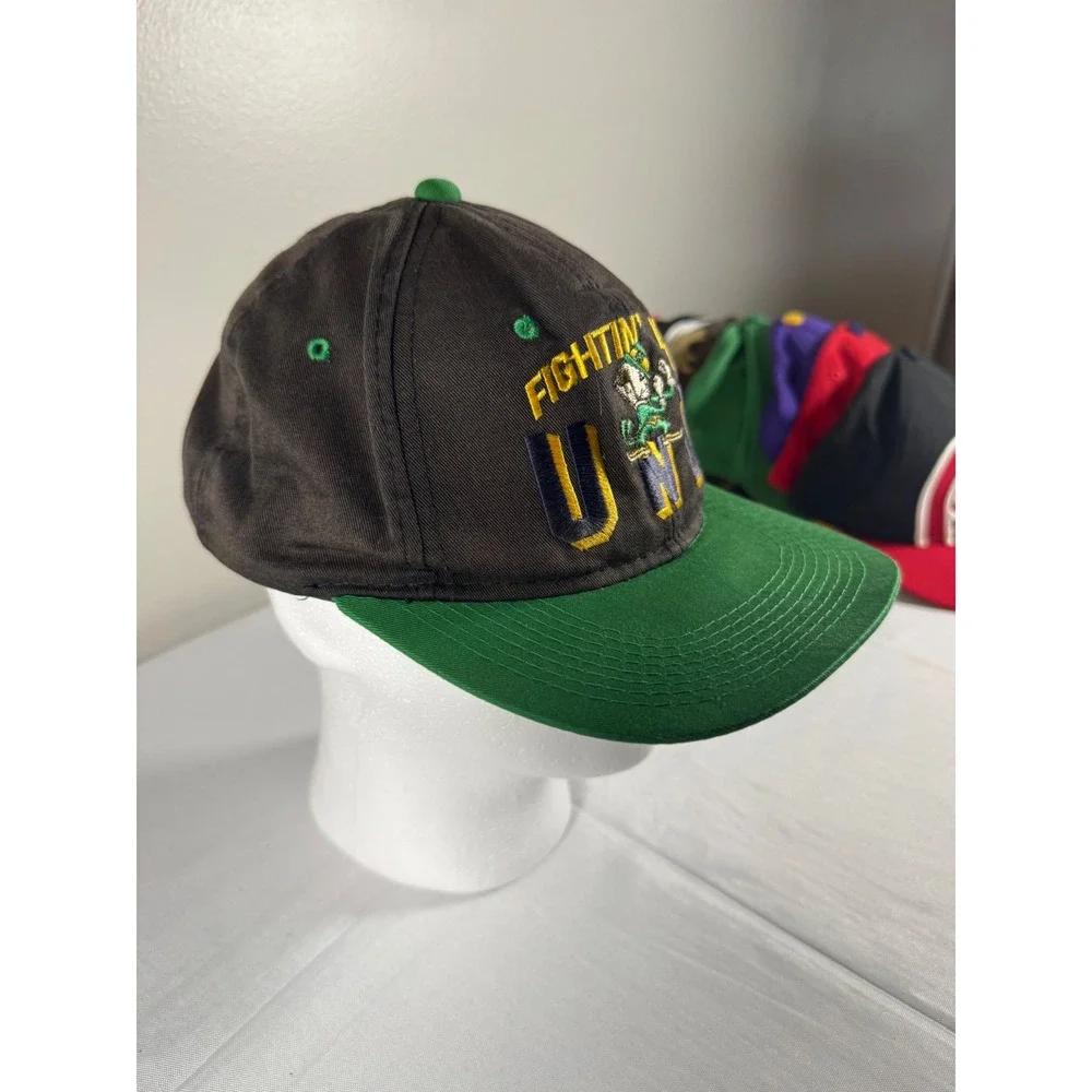 90s Vintage Notre Dame Fighting Irish Snapback Hat Black Green UND Leprechaun